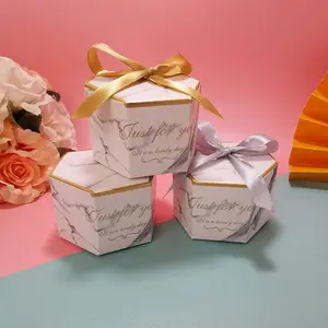 Yiwu suppliers wholesale folding pack empty candy packaging marble design sexangle wedding chocolates boxes for door gift guests