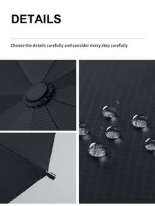 Parapluie d'affaires pliable automatique à 10 baleines en tissu haute densité avec bande réfléchissante, poignée en bois dépoli simple et logo imprimable - Product Image 6