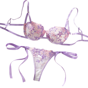 European and American ODM Bow Snowflake Embroidery Jersey Sheer Lace Gathering <b>Sexy</b> Lingerie <b>Set</b> - Product Image 2