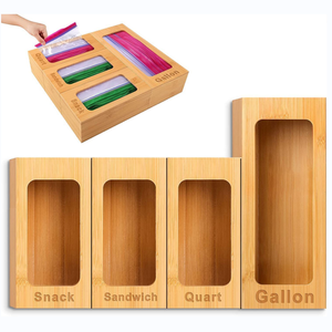 Laser Printing Food Sandwich Storage Plastic Bag Organizer Holder Plastic Bamboo Ziplock Bag Storage Organizer for Drawer