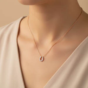 Collier en or rose massif 18 carats de haute qualité, design fer à cheval, bijoux fins, pendentif en diamant naturel véritable, cadeau pour femme - Product Image 5