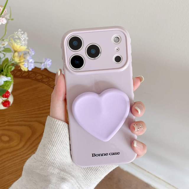 Cute Bubble Heart Edge Phone Case with Stand Soft TPU Shockproof Mobile Cover for iPhone Series