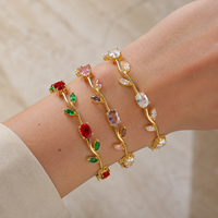 Gelang Bunga Zirkon Warna-warni Grosir Huibao, Lapis Emas 18K, Rantai Tenis Model Ranting, Perhiasan untuk Wanita