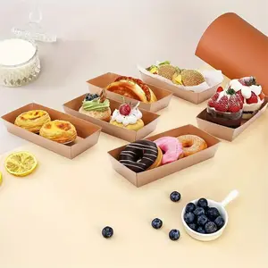 다크 브라운 크래프트 종이 직사각형 일회용 식품 용기 샌드위치, 타코, 에그 타르트, 컵케익, 도넛 용 투명 뚜껑이 있는 케이크 상자