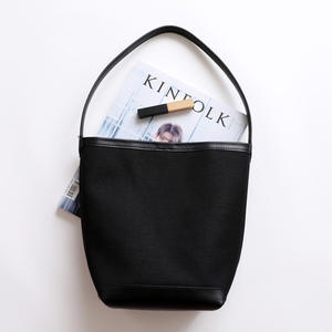 Sac fourre-tout en toile de grande capacité contrastant, sac de transport, coton, lin, cuir, simple, tendance, sac seau, urbain - Product Image 4