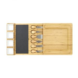 Vente en gros de couteaux de planche à fromage en bambou, plateau et plateau pour aliments cuits avec couteaux en acier inoxydable et 4 bols en céramique pour mariage - Product Image 1