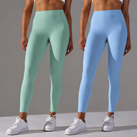 Leggings de yoga taille haute effet fesses galbées, sans couture, sans démarcation visible, double brossage, couleur nude, doux, respirants, pour l'entraînement et la course à pied pour femmes