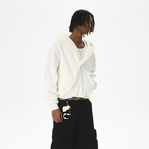 Streetwear Solid Distressed Blank Heavyweight <b>Oversized</b> Custom 350 Gsm 100% Cotton Cross Neck Autumn <b>Men</b> <b>Hoodies</b> - Product Image 5