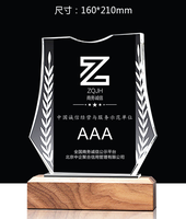 Réussite sportive Logo personnalisé Trophées en cristal Plaque Reconnaissance d'entreprise exquise Trophée en cristal avec socle en bois