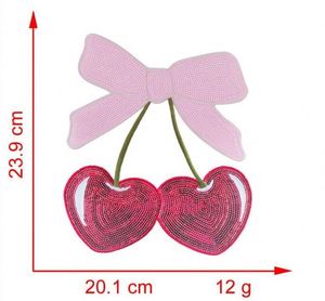 Factory Sale Kawaii <b>Big</b> Size Sequin Embroidery Iron on Cherry <b>Bow</b> Patch for Tshirt Hoodies Decoration - Product Image 3
