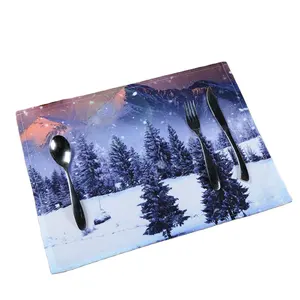 Kerst Pinetree Ontwerp Placemats Patronen Met 3D Print Op Polyester Stof Placemats