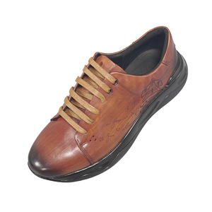 Genuine Leather Men's <b>Round</b> Toe Lace-up Casual Shoes <b>Cushioned</b> EVA Midsole Rubber Outsole All Seasons - Product Image 5
