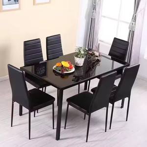 Mobilier <span class=keywords><strong>de</strong></span> salle à manger italien moderne pour maison Ensemble table à manger noire <span class=keywords><strong>6</strong></span> places avec dessus <span class=keywords><strong>en</strong></span> verre et <span class=keywords><strong>chaises</strong></span> <span class=keywords><strong>de</strong></span> salle à manger - Product Image 3