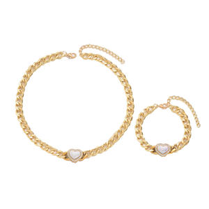Conjunto de joyas Hip Hop moda corazón imitación perla pulsera cadena collar conjunto - Product Image 5