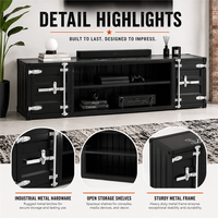 Meuble TV de style conteneur noir, directement de l'usine, avec étagères ouvertes et armoires latérales pour le rangement multimédia dans le salon