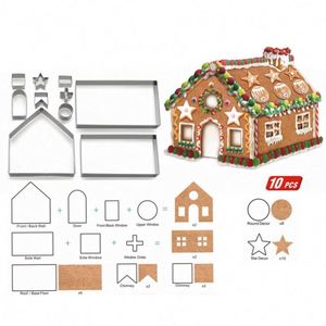 Kitchen <b>Baking</b> Accessories 10pcs 3D Stainless Steel House Cookie Cutters Mould Christmas Cookie Cutter Set - Product Image 1