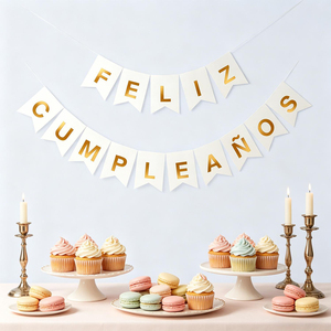 Elegante Ghirlanda 'Feliz Cumpleaños' con Lettere Bianche e Dorate, 16 Pezzi, Striscione per Feste da 4 Metri - Product Image 4