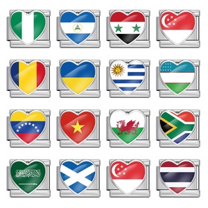 Accesorio de pulsera de acero inoxidable con patrón de bandera nacional en forma de corazón, módulo DIY para la fabricación de pulseras - Product Image 1