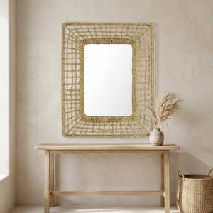 Glovimex Hot Selling Bohemian Eco-Friendly Seagrass Bathroom <b>Mirror</b> <b>Wall</b> Mount Customizable Thickness Living Room Decor - Product Image 3