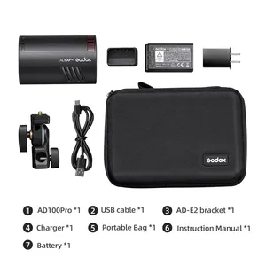 Flash de poche <span class=keywords><strong>Godox</strong></span> <span class=keywords><strong>AD100Pro</strong></span> 100Ws TTL 2.4G HSS 1/8000s avec batterie au lithium 7.2V/2600mAh, 360 éclairs pleine puissance, 0.01-1.5s - Product Image 2