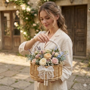 Wicker Flower <b>Basket</b> Round Handmade Standing Type Gift For Wedding Or Garden Decor - Product Image 3