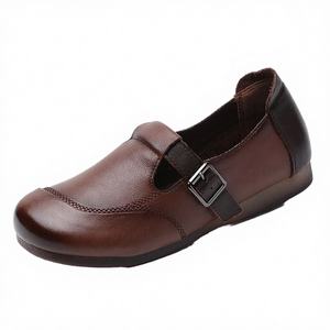 Zapatos de Mujer Retro de Piel Auténtica, Estilo Slip-On, con Bloques de Color de Goma, Tacón Plano Suave, Diseño de Punta Abierta, Moda de Primavera - Product Image 4