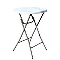 Table de bar moderne en plastique avec structure en fer, table de cocktail blanche pour hôtel extérieur, durable et écologique