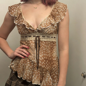 Maglietta da donna Z-2727 con stampa <span class=keywords><strong>cervo</strong></span>, maniche a volant, linea ad A, maniche corte, casual, stile Y2K, top estivo alla moda. - Product Image 6