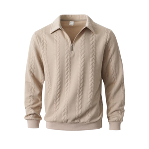 Suéter Masculino Jacquard com Zíper de Um Quarto, Gola Dobrável, Manga Longa, Pulôver com Padrão Trançado, Estilo Casual Esportivo para Outono Inverno, Em Estoque - Product Image 5