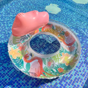 Adult <b>Inflatable</b> Swimming Ring With Flamingo Backrest Drink Cup Handle Pool Water Park Use 100-500kg Capacity - Product Image 3