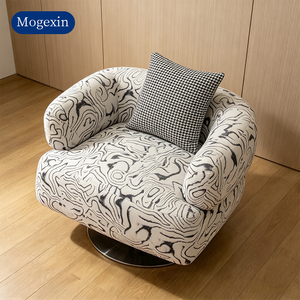Fauteuil pivotant moderne en tissu imprimé abstrait, fauteuil de salon rembourré avec base en métal pour salon - Product Image 2
