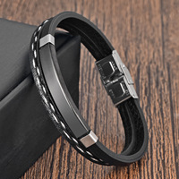 Bracelet Homme Personnalisé en Cuir Véritable et Acier Inoxydable avec Plaque à Graver pour Logo ou ID – Breloque Barre à Estamper