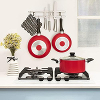 Vente en gros d'usine, personnalisation, style classique, ensemble de 3 casseroles et poêles en aluminium pressé rouge, antiadhésives, ensembles de cuisson