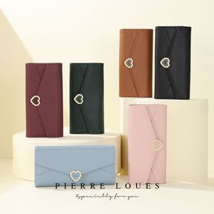 Portefeuille long à trois volets pour femme Pierre Loues, 7 pouces, fermoir en forme de cœur perlé, sac à main en cuir PU, utilisation quotidienne - Product Image 1