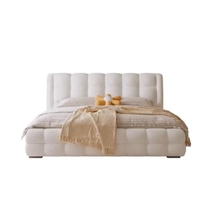 ชุดเครื่องนอนผ้าสไตล์ครีม เฟอร์นิเจอร์ห้องนอนมินิมอล เตียงคิงไซส์ดีไซน์เนอร์พร้อมที่เก็บของ เตียงหุ้มเบาะสไตล์โมเดิร์นแบบคลาวด์ ลดราคา - Product Image 5