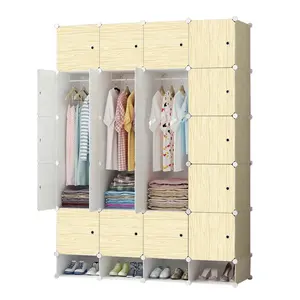 Wooden Grain Color Simple Foldable Storage Cabinets Living Room Plastic Collapsible Wardrobe