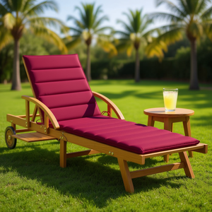 Chaise longue en bois d'acacia avec coussin, inclinable manuellement, mobilier de patio extérieur, design moderne, pieds effilés - Product Image 2