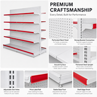 Étagère Gondole Robuste Double Face Blanc-Rouge Bicolore en Métal avec Panneau Perforé, Présentoir Commercial à 5 Niveaux, Étagère d'Îlot pour Supermarché
