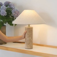 Lampu Meja Marmer Alami Wabi Sabi yang Sedang Tren, Lampu Ambient Minimalis Modern Japandi Nordic dengan Kain, untuk Dekorasi Rumah dan Hotel