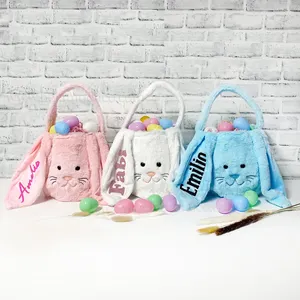 Vente en gros, décor de fête personnalisé, seaux à œufs, sacs de lapin en peluche de Sublimation, paniers de pâques Super doux