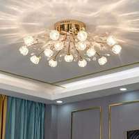Lustre en cristal de métal doré de style européen Belle forme de fleur Design G9 Ampoule Plafonnier pour salle à manger