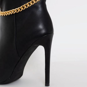 Botas Largas de Mujer hasta la Pantorrilla, con Punta Puntiaguda, Tacón Alto y Delgado, Cadena Negra, Botas Altas hasta la Rodilla, Nueva Moda, Talla Grande 43 - Product Image 6