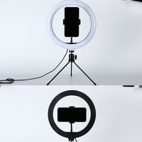 Anneau lumineux selfie en plastique de 10 pouces avec trépied de 210 cm, température de couleur réglable, mini portable pour diffusion en direct et maquillage