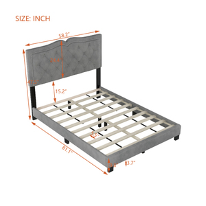 Full <b>Size</b> Upholstered <b>Bed</b> Frame with Rivet Design, Modern Velvet Platform <b>Bed</b> with Tufted Headboard Gray for Bedroom - Product Image 6