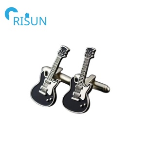 Metal Alloy Brass Stamped Musical Instrument Enamel Electric Guitar Cufflinks Custom <strong>Rockstar</strong> Cuff Links for Men - Product Image 6