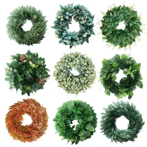 Drop shipping 6.5 Inch Wholesale Christmas Green Eucalyptus Leaves Candle Ring Wreath For home Decorative