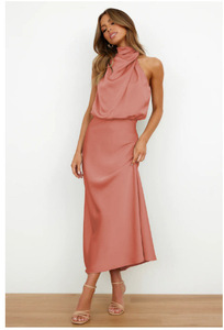 Abito <span class=keywords><strong>da</strong></span> <span class=keywords><strong>sera</strong></span> di alta moda donna estivo elegante senza maniche in raso lungo Maxi abiti <span class=keywords><strong>da</strong></span> festa ispirati alle celebrità - Product Image 2