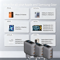 Charger USB-C GAN OTP 100W PD Baru Terlaris, Tahan Api, Standar EU, Layar Pintar, Adaptor Daya Laptop 3 Port, Pengisian Daya Multi-perangkat Cepat