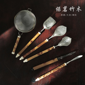 Cuillère à thé rétro Zen en étain pur avec manche en bambou, 18 cm, pour la cérémonie du thé Kung Fu - Product Image 4