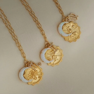 Collar <span class=keywords><strong>de</strong></span> Ópalo Girasol que no se desvanece, con los Doce Signos del Zodíaco, Runas Retro Vintage y Colgante <span class=keywords><strong>de</strong></span> Ópalo Luna Nueva - Product Image 5